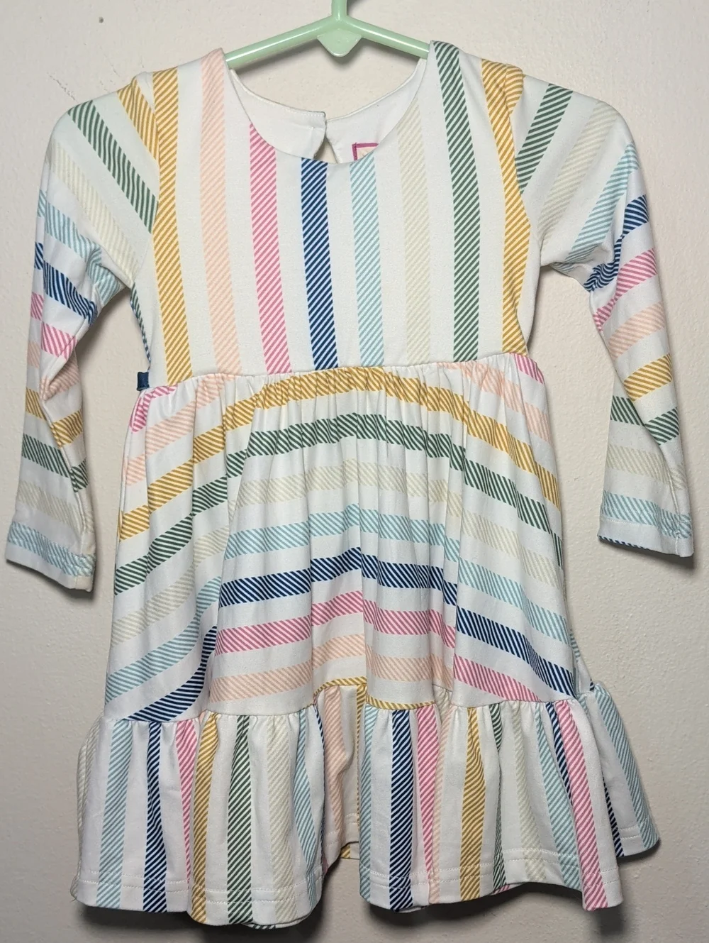 Cheeky Plum Rainbow Stripe Dress Ruffle Hem Velvet Tie Back Girls Size 12-18M